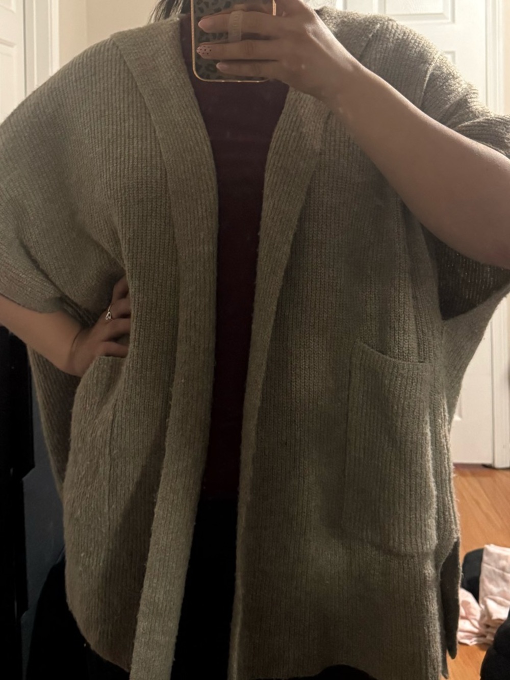 American Eagle Outfitters Olive Open-Front Knit Cardigan